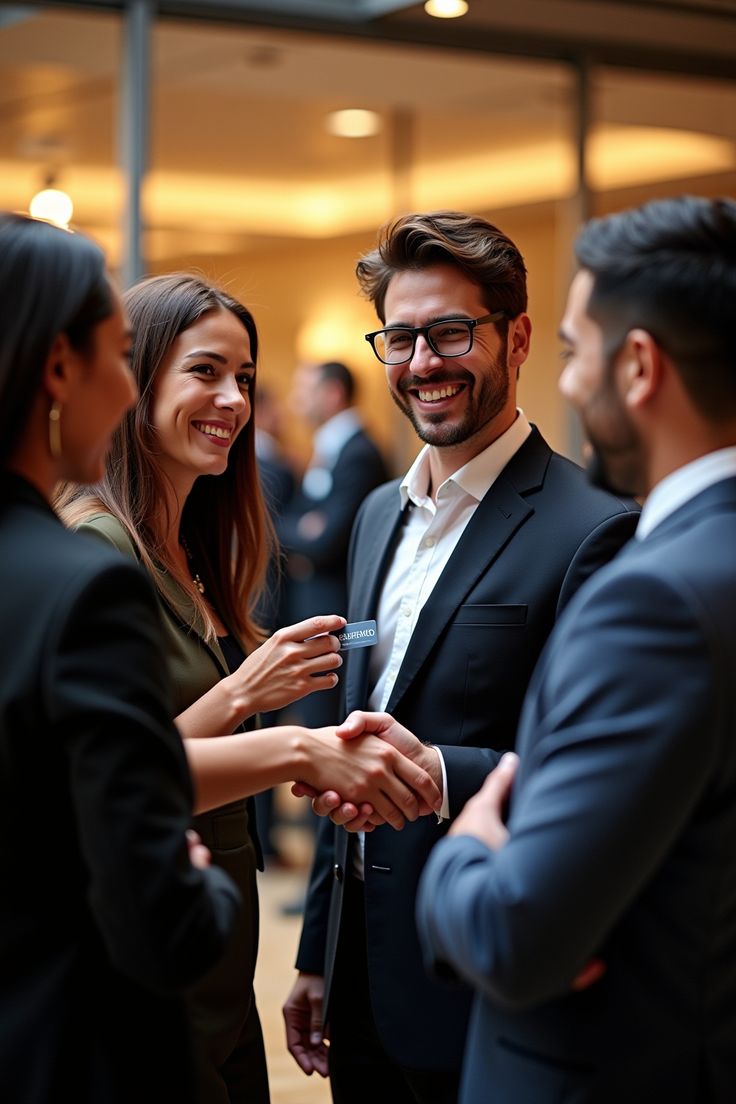 Professional business networking event handshake.(Networking Tips for Introverts)